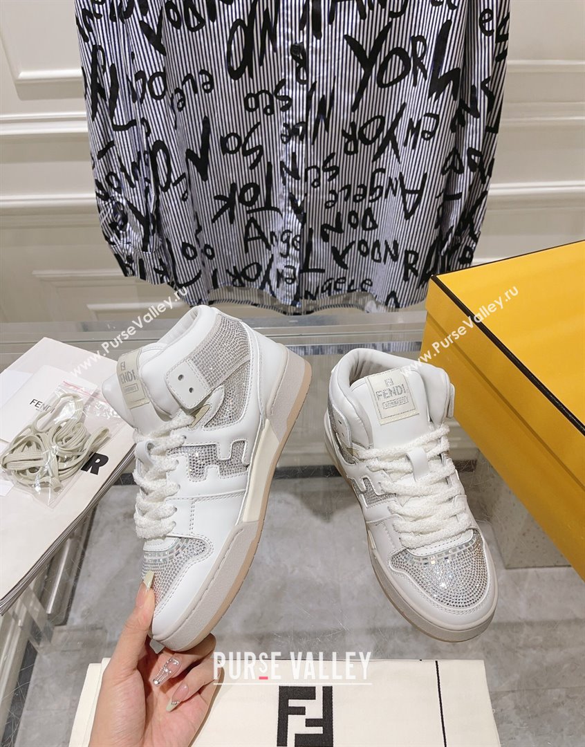 Fendi Match High Top Sneakers in Leather and Crystals White 2023 (SS-230910140)