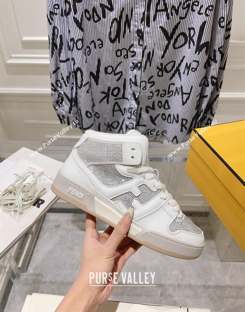 Fendi Match High Top Sneakers in Leather and Crystals White 2023 (SS-230910140)