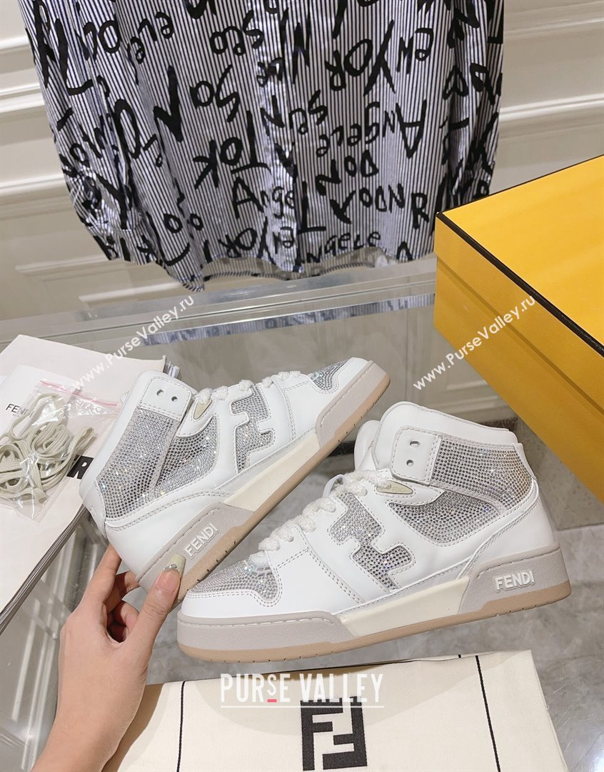 Fendi Match High Top Sneakers in Leather and Crystals White 2023 (SS-230910140)