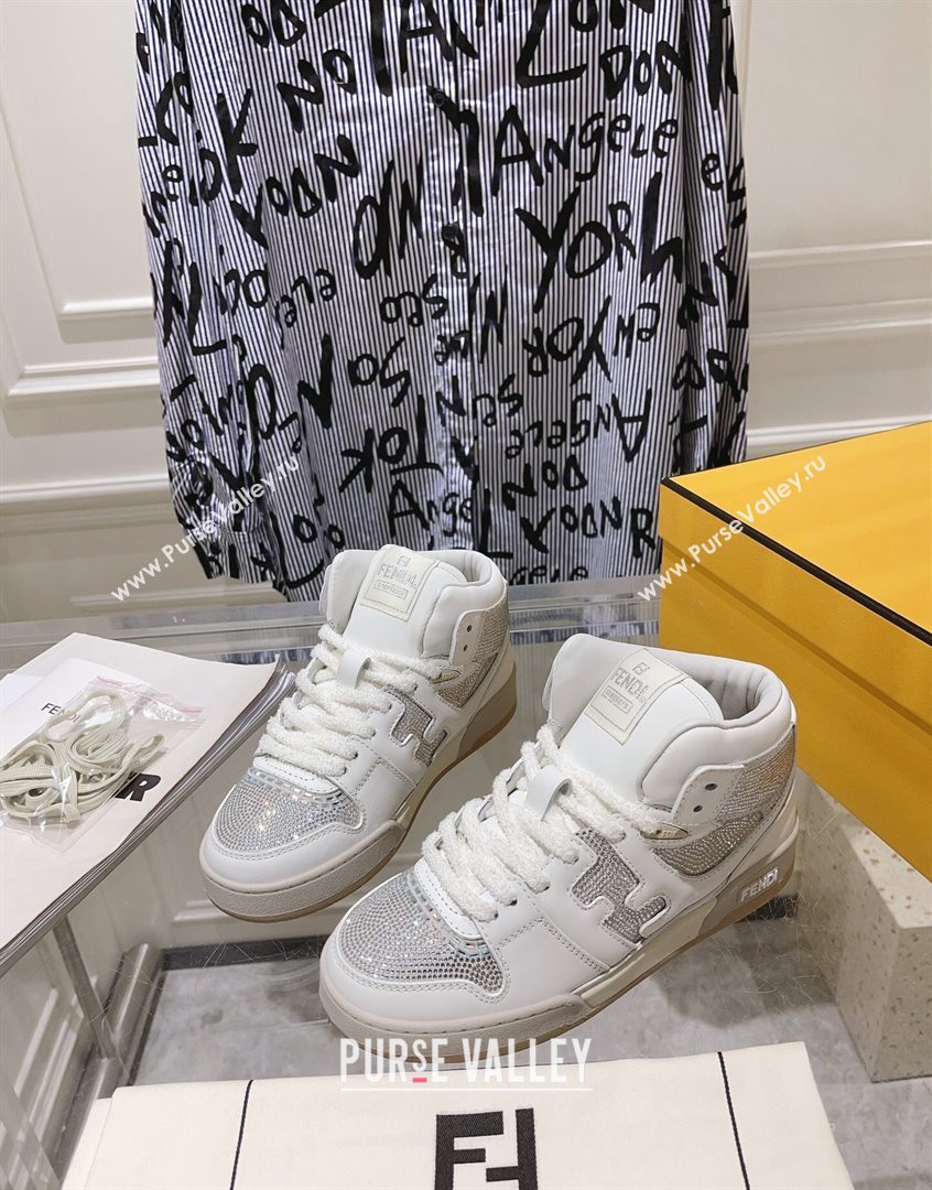 Fendi Match High Top Sneakers in Leather and Crystals White 2023 (SS-230910140)