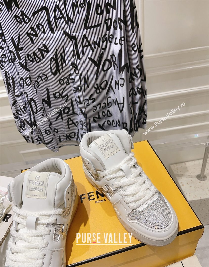 Fendi Match High Top Sneakers in Leather and Crystals White 2023 (SS-230910140)