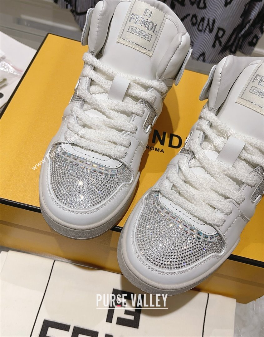 Fendi Match High Top Sneakers in Leather and Crystals White 2023 (SS-230910140)