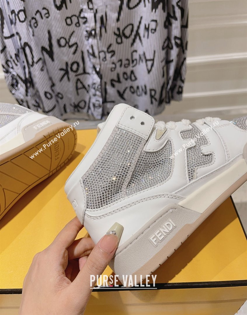 Fendi Match High Top Sneakers in Leather and Crystals White 2023 (SS-230910140)