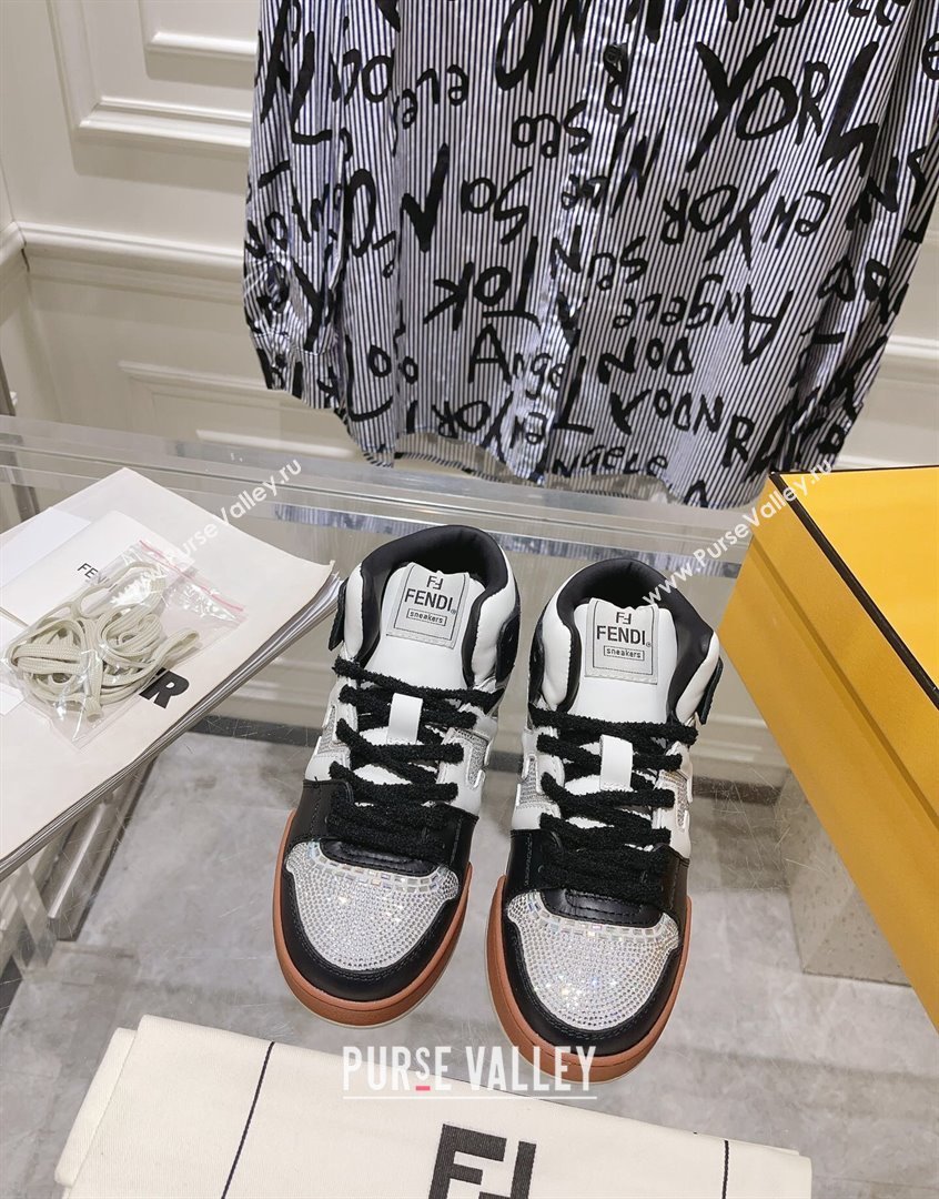 Fendi Match High Top Sneakers in Leather and Crystals Black 2023 (SS-230910141)