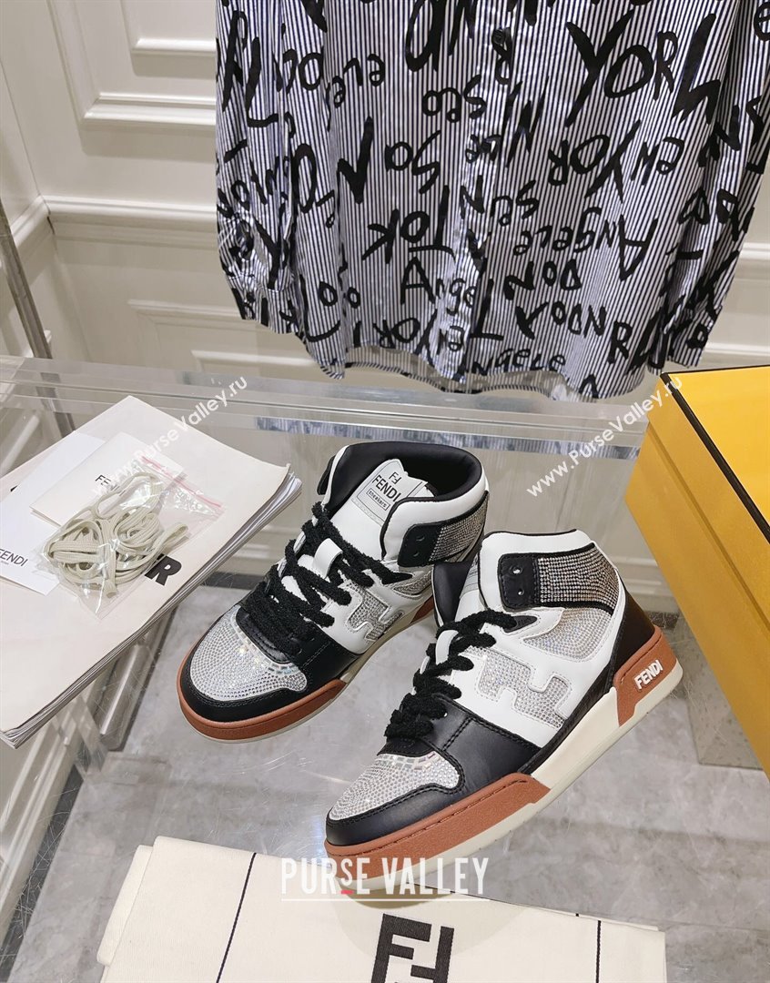 Fendi Match High Top Sneakers in Leather and Crystals Black 2023 (SS-230910141)