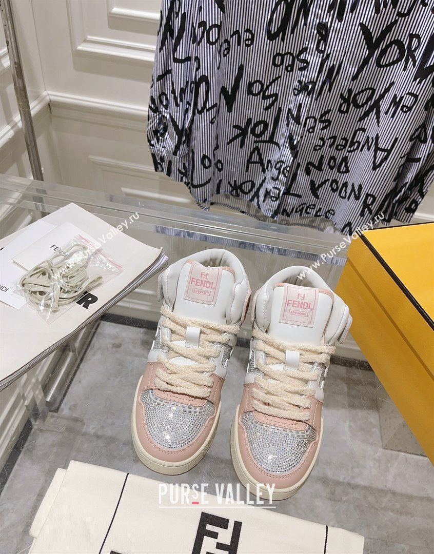 Fendi Match High Top Sneakers in Leather and Crystals Light Pink 2023 (SS-230910142)