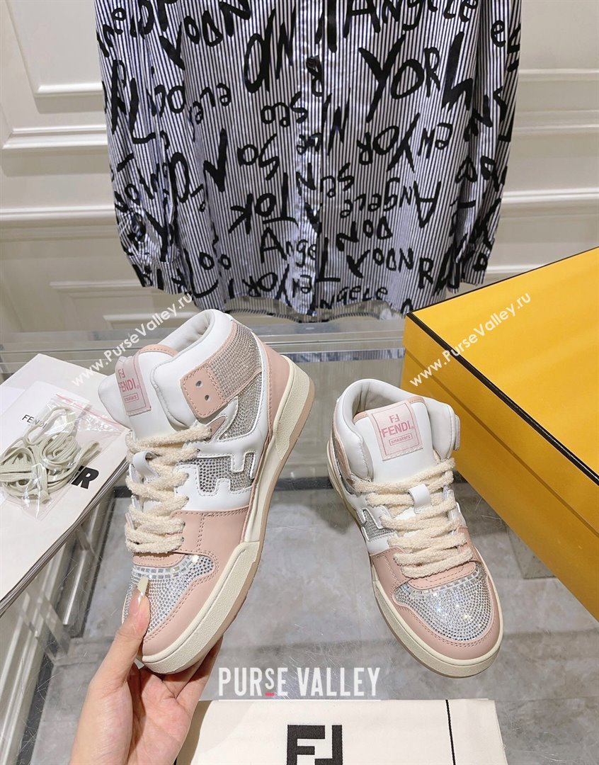 Fendi Match High Top Sneakers in Leather and Crystals Light Pink 2023 (SS-230910142)