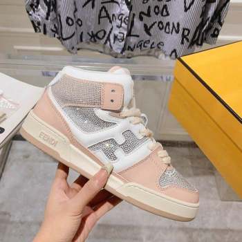 Fendi Match High Top Sneakers in Leather and Crystals Light Pink 2023 (SS-230910142)