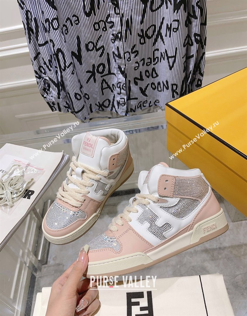 Fendi Match High Top Sneakers in Leather and Crystals Light Pink 2023 (SS-230910142)