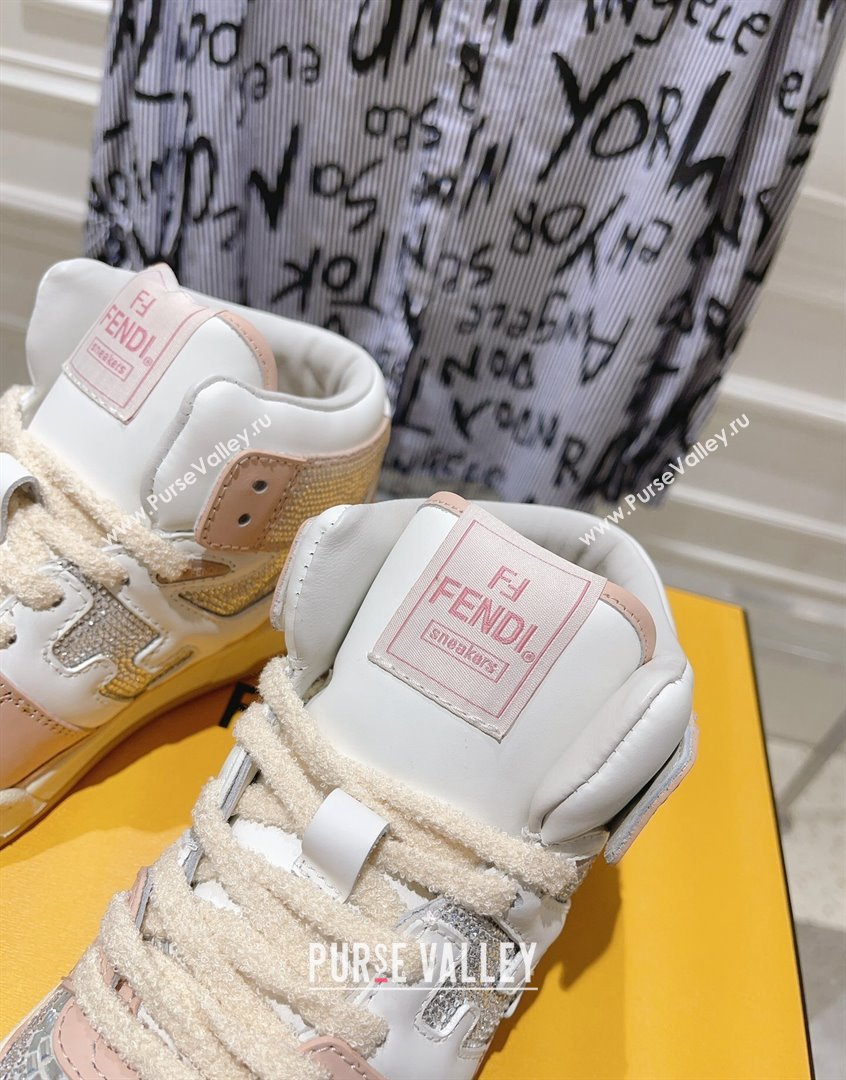 Fendi Match High Top Sneakers in Leather and Crystals Light Pink 2023 (SS-230910142)