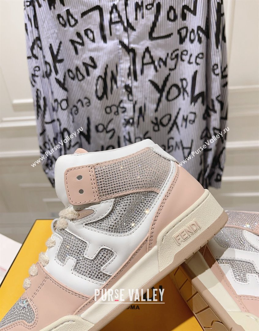 Fendi Match High Top Sneakers in Leather and Crystals Light Pink 2023 (SS-230910142)