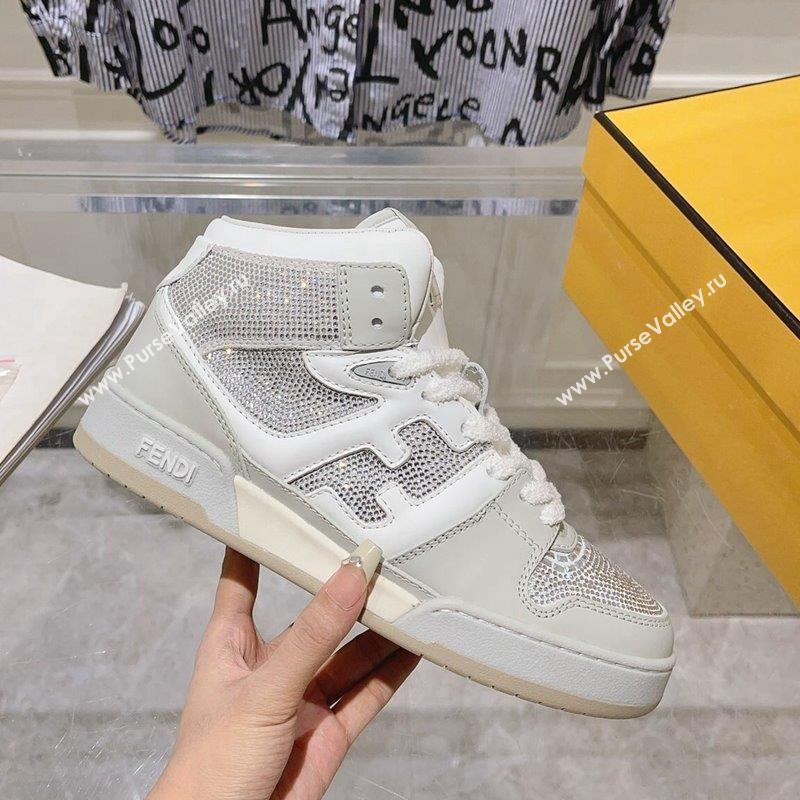 Fendi Match High Top Sneakers in Leather and Crystals Light Grey 2023 (SS-230910143)