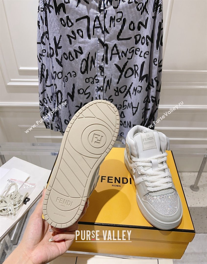 Fendi Match High Top Sneakers in Leather and Crystals Light Grey 2023 (SS-230910143)