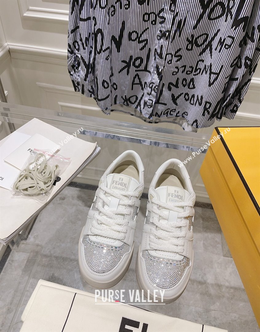 Fendi Match Low Top Sneakers in Leather and Crystals White 2023 (SS-230910136)