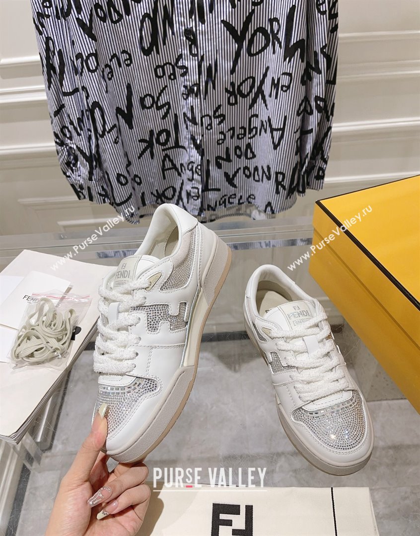 Fendi Match Low Top Sneakers in Leather and Crystals White 2023 (SS-230910136)