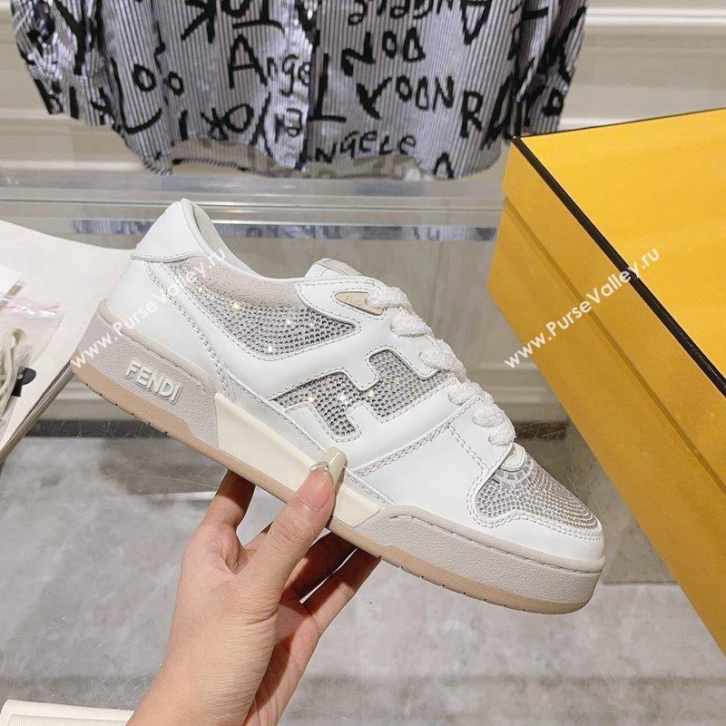 Fendi Match Low Top Sneakers in Leather and Crystals White 2023 (SS-230910136)