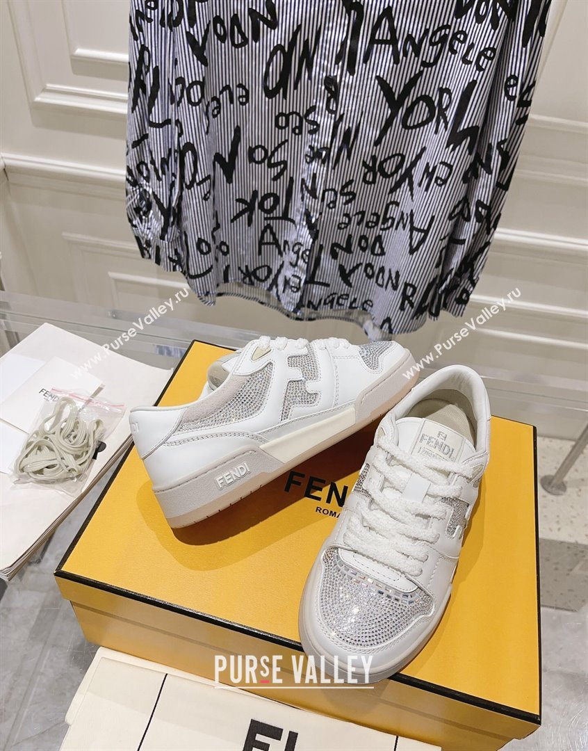 Fendi Match Low Top Sneakers in Leather and Crystals White 2023 (SS-230910136)