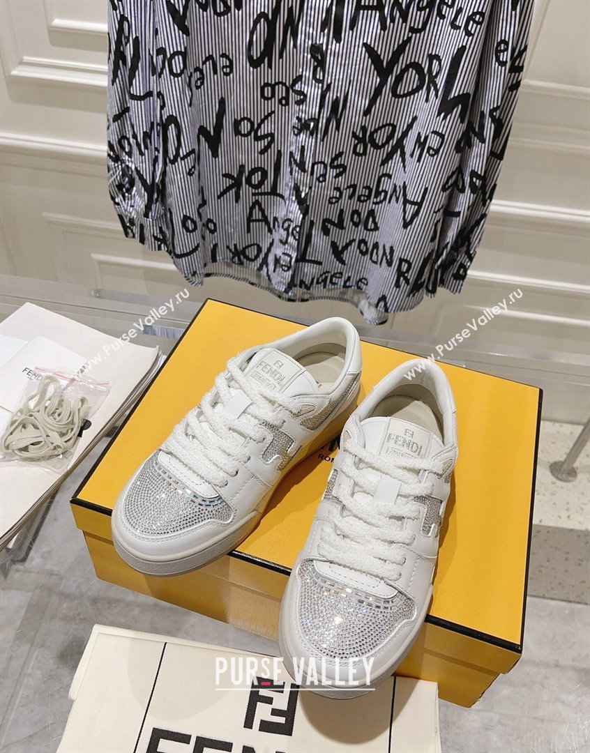 Fendi Match Low Top Sneakers in Leather and Crystals White 2023 (SS-230910136)