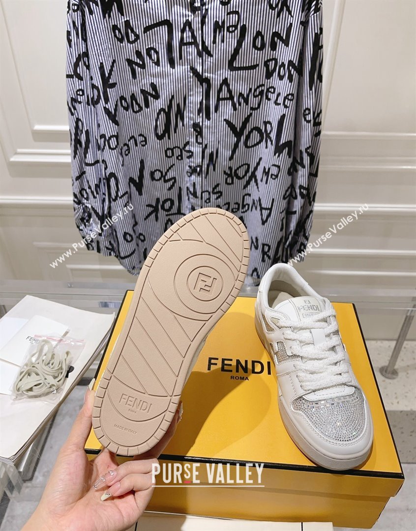 Fendi Match Low Top Sneakers in Leather and Crystals White 2023 (SS-230910136)