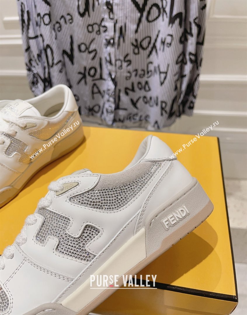 Fendi Match Low Top Sneakers in Leather and Crystals White 2023 (SS-230910136)