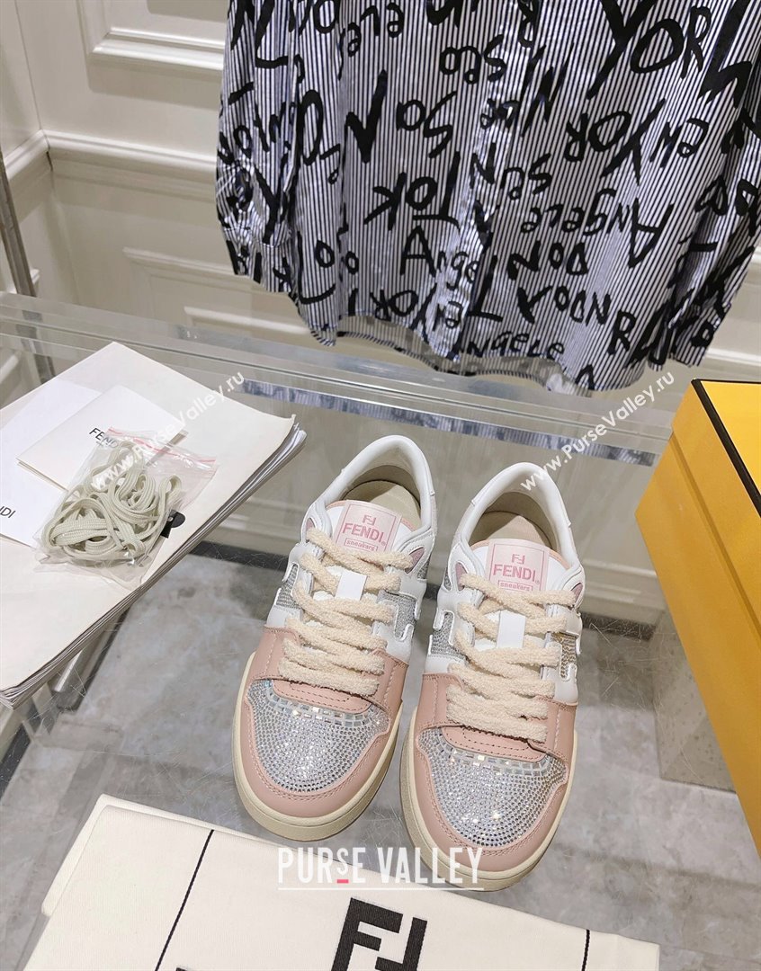 Fendi Match Low Top Sneakers in Leather and Crystals Light Pink 2023 (SS-230910137)