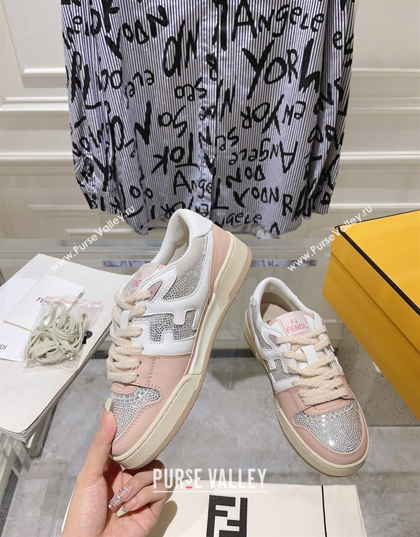 Fendi Match Low Top Sneakers in Leather and Crystals Light Pink 2023 (SS-230910137)