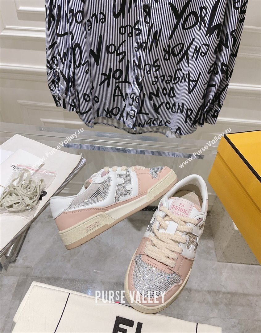 Fendi Match Low Top Sneakers in Leather and Crystals Light Pink 2023 (SS-230910137)