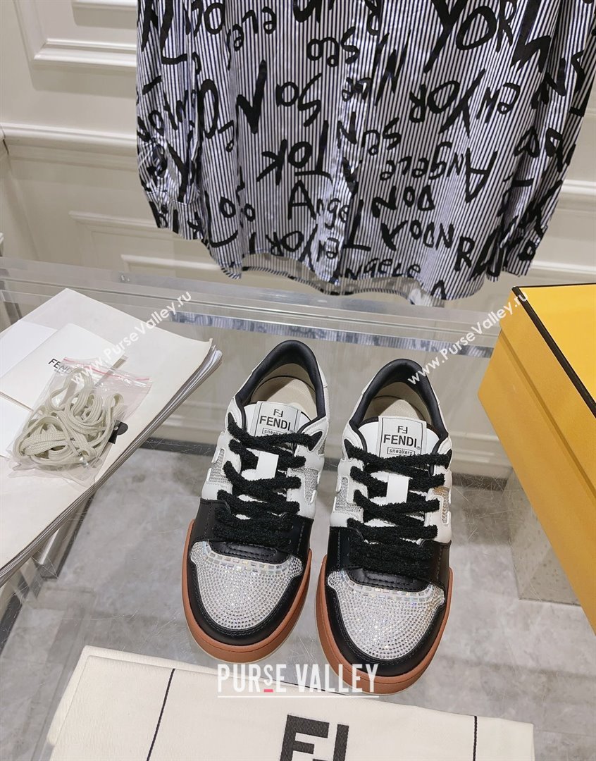 Fendi Match Low Top Sneakers in Leather and Crystals Black 2023 (SS-230910138)