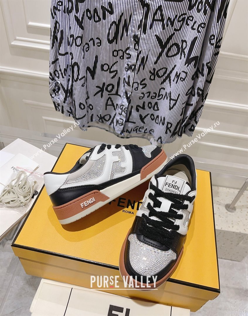 Fendi Match Low Top Sneakers in Leather and Crystals Black 2023 (SS-230910138)