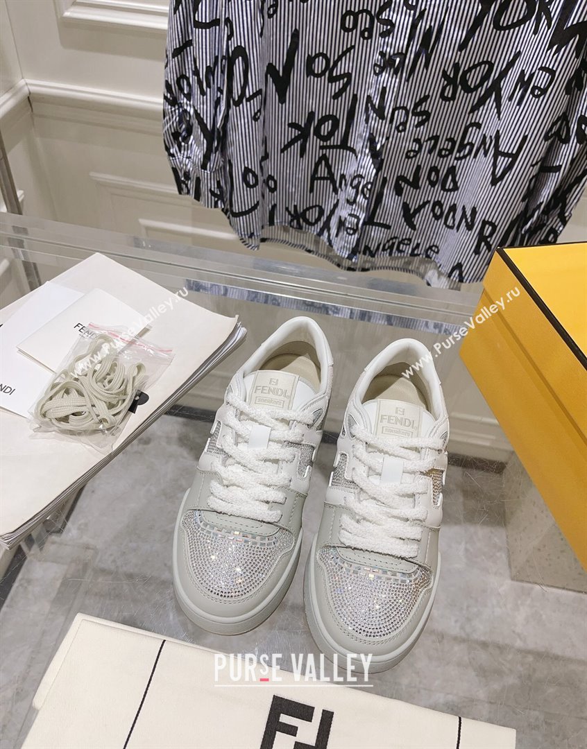 Fendi Match Low Top Sneakers in Leather and Crystals Light Grey 2023 (SS-230910139)