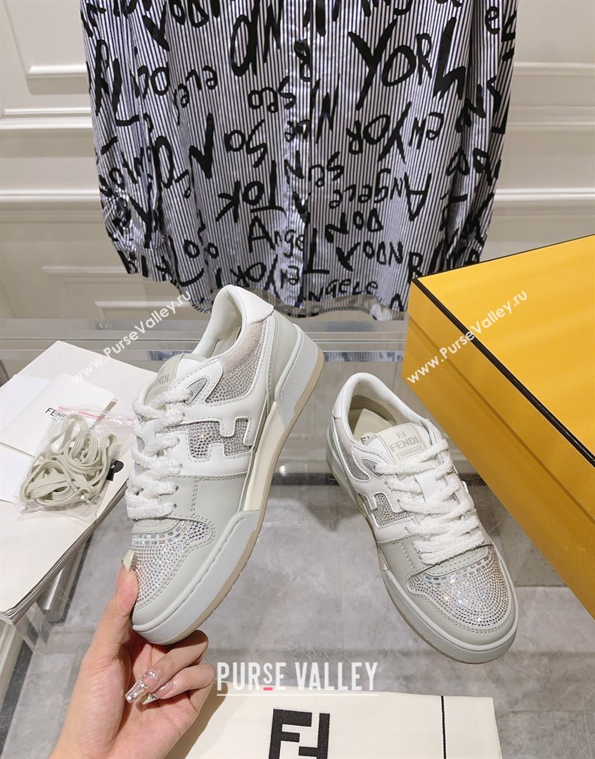 Fendi Match Low Top Sneakers in Leather and Crystals Light Grey 2023 (SS-230910139)