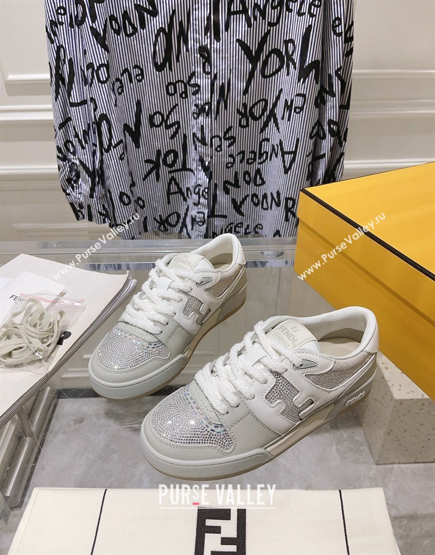 Fendi Match Low Top Sneakers in Leather and Crystals Light Grey 2023 (SS-230910139)