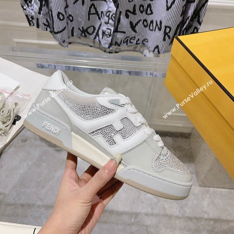 Fendi Match Low Top Sneakers in Leather and Crystals Light Grey 2023 (SS-230910139)