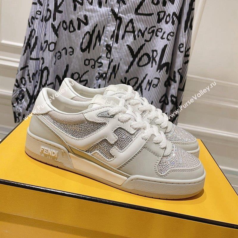 Fendi Match Low Top Sneakers in Leather and Crystals Light Grey 2023 (SS-230910139)