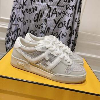 Fendi Match Low Top Sneakers in Leather and Crystals Light Grey 2023 (SS-230910139)