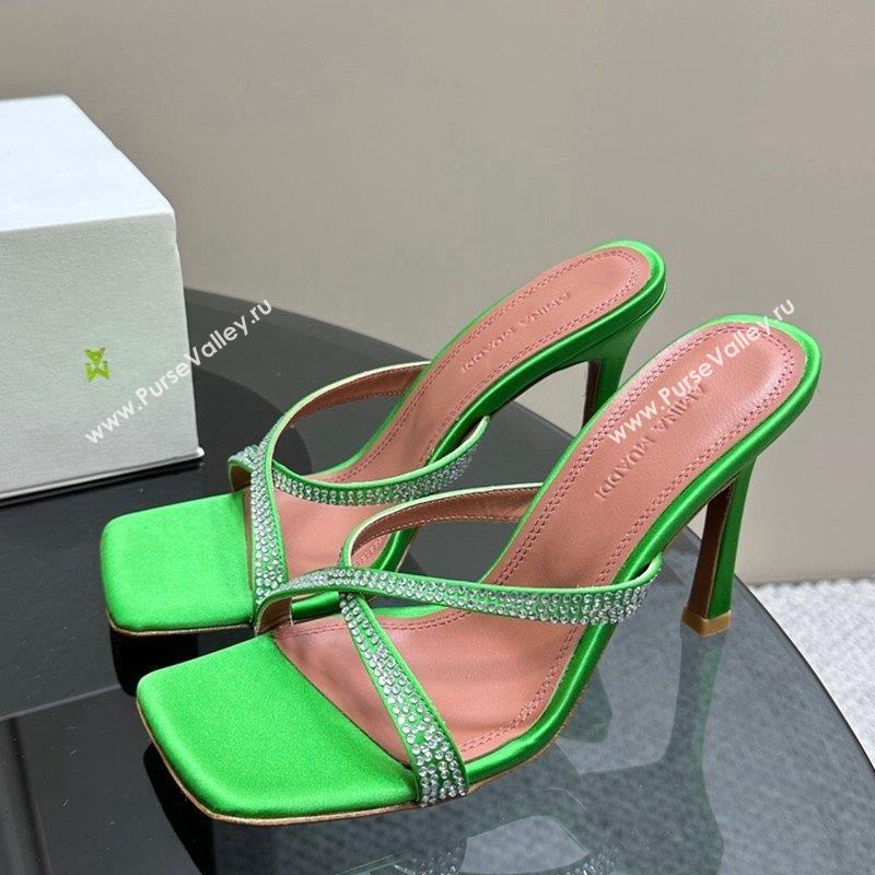 Amina Muaddi Adriana Crystal Slide Sandals 10.5cm in Satin Green 2023 AM09111 (MD-23091167)