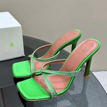 Amina Muaddi Adriana Crystal Slide Sandals 10.5cm in Satin Green 2023 AM09111 (MD-23091167)