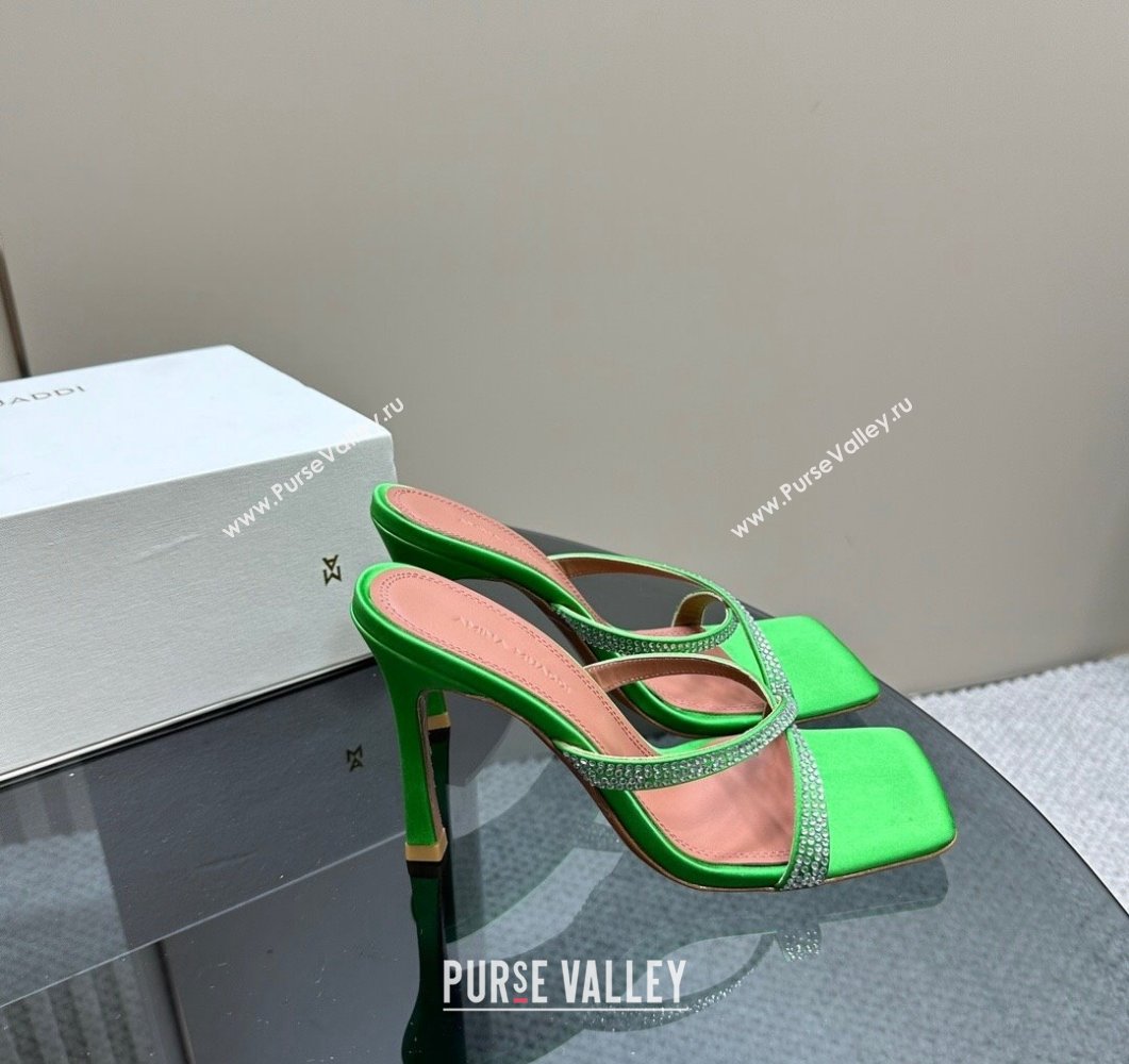 Amina Muaddi Adriana Crystal Slide Sandals 10.5cm in Satin Green 2023 AM09111 (MD-23091167)