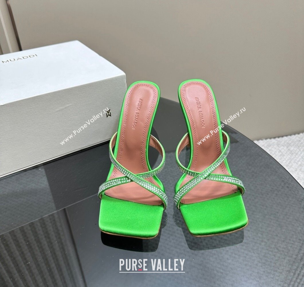 Amina Muaddi Adriana Crystal Slide Sandals 10.5cm in Satin Green 2023 AM09111 (MD-23091167)