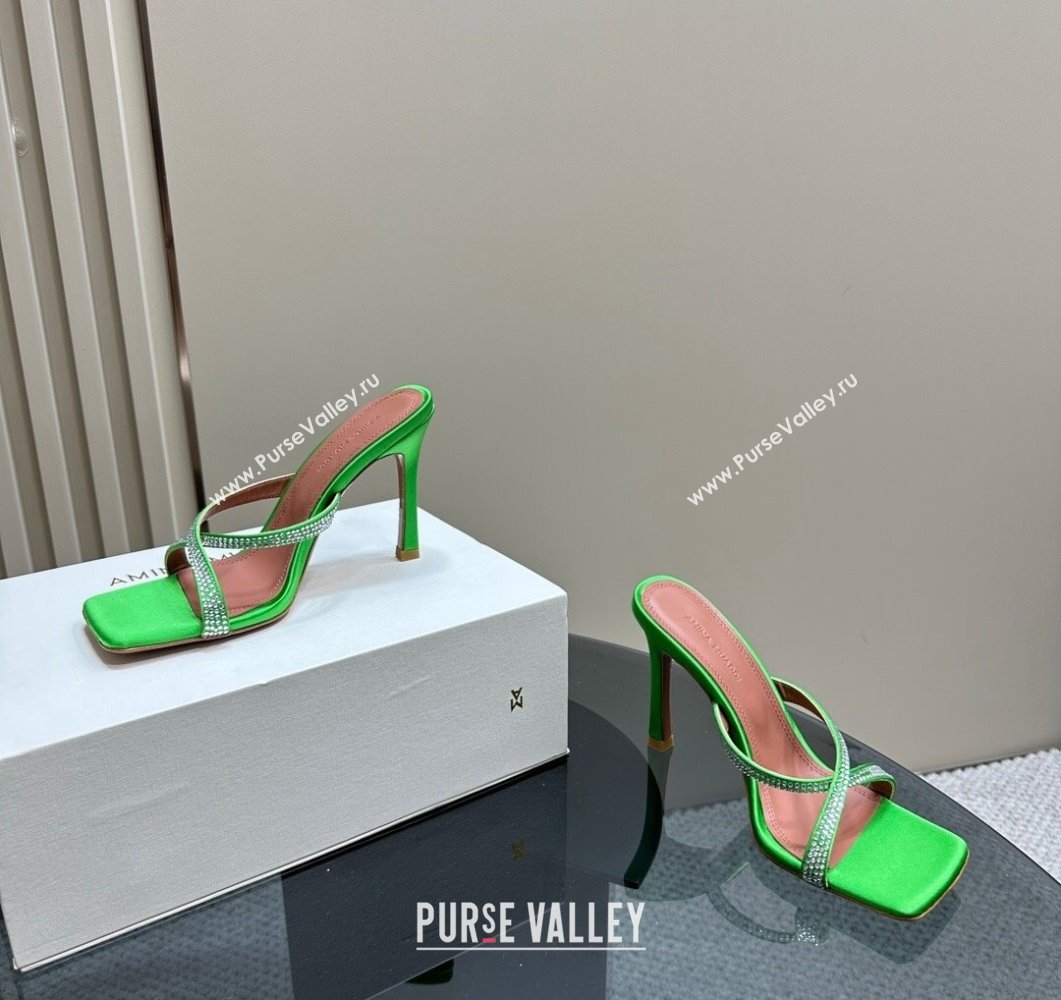 Amina Muaddi Adriana Crystal Slide Sandals 10.5cm in Satin Green 2023 AM09111 (MD-23091167)