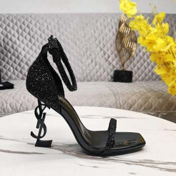 Saint Laurent Glitter YSL Heel Sandals 8.5cm Black 2023 ysl09112 (KL-23091160)