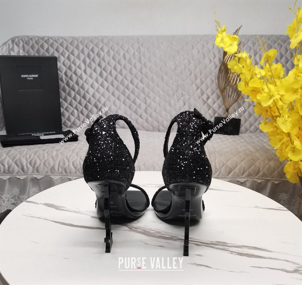 Saint Laurent Glitter YSL Heel Sandals 8.5cm Black 2023 ysl09112 (KL-23091160)