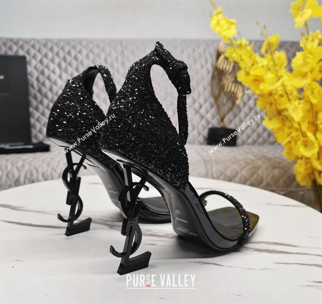 Saint Laurent Glitter YSL Heel Sandals 8.5cm Black 2023 ysl09112 (KL-23091160)