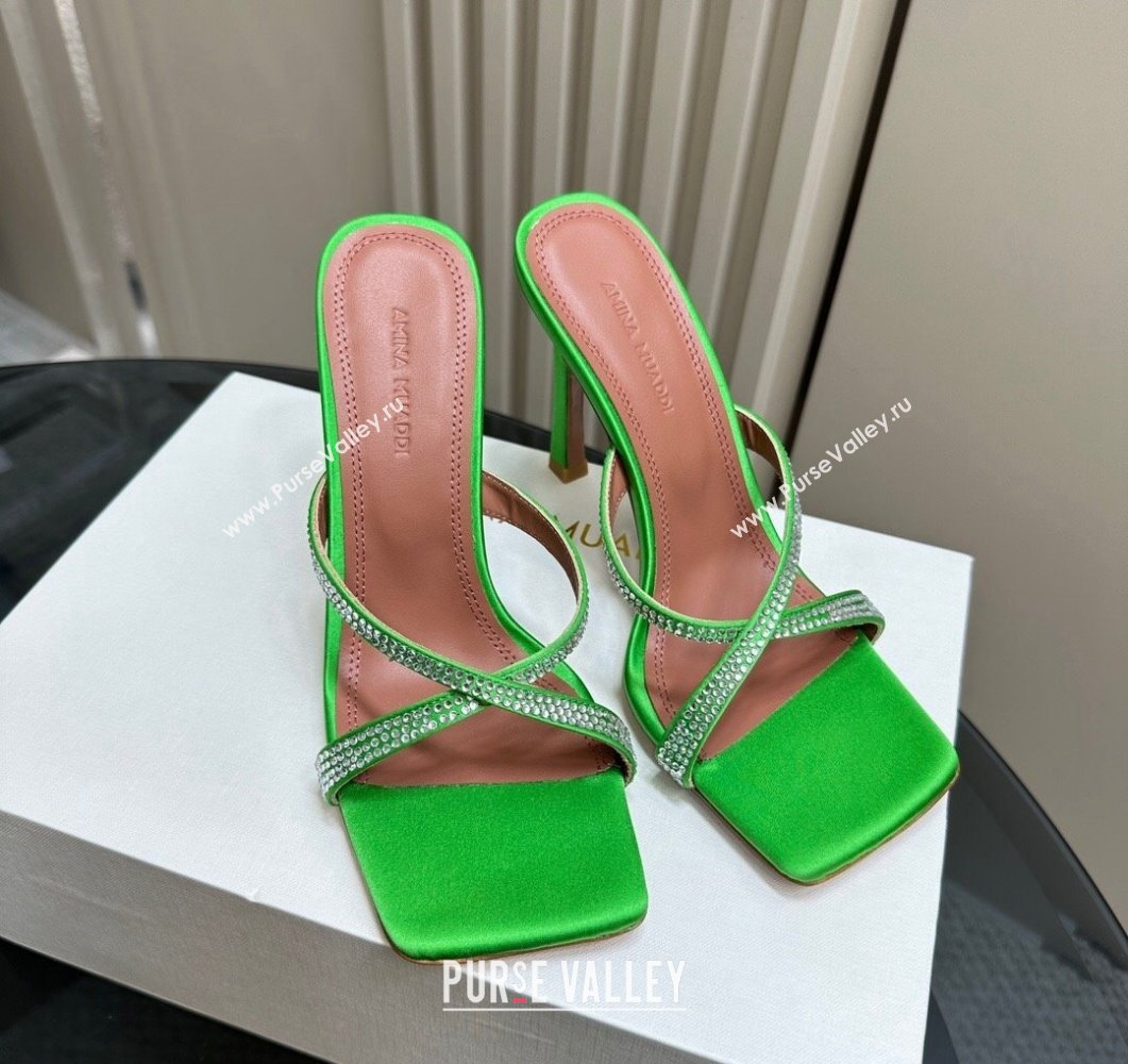 Amina Muaddi Adriana Crystal Slide Sandals 10.5cm in Satin Green 2023 AM09111 (MD-23091167)