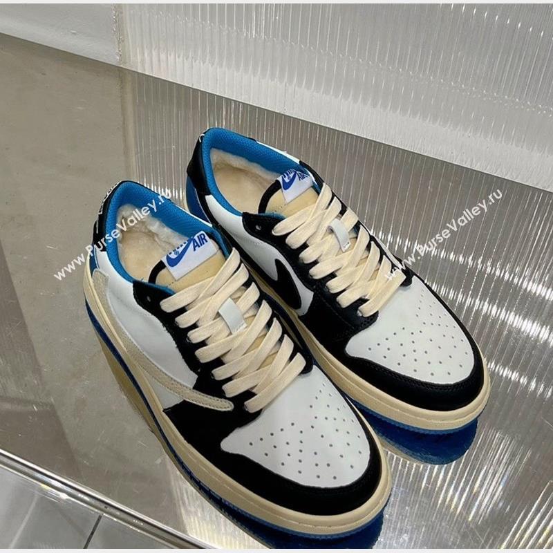 Nike Calfskin Suede and Wool Low-Top Sneakers White/Black/Blue 2023 1013 (ZN-231013086)