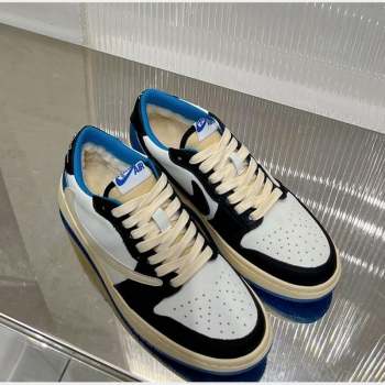 Nike Calfskin Suede and Wool Low-Top Sneakers White/Black/Blue 2023 1013 (ZN-231013086)