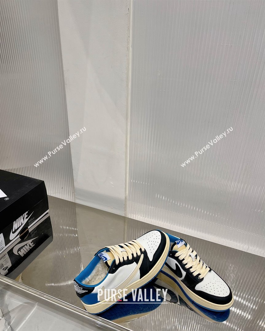 Nike Calfskin Suede and Wool Low-Top Sneakers White/Black/Blue 2023 1013 (ZN-231013086)