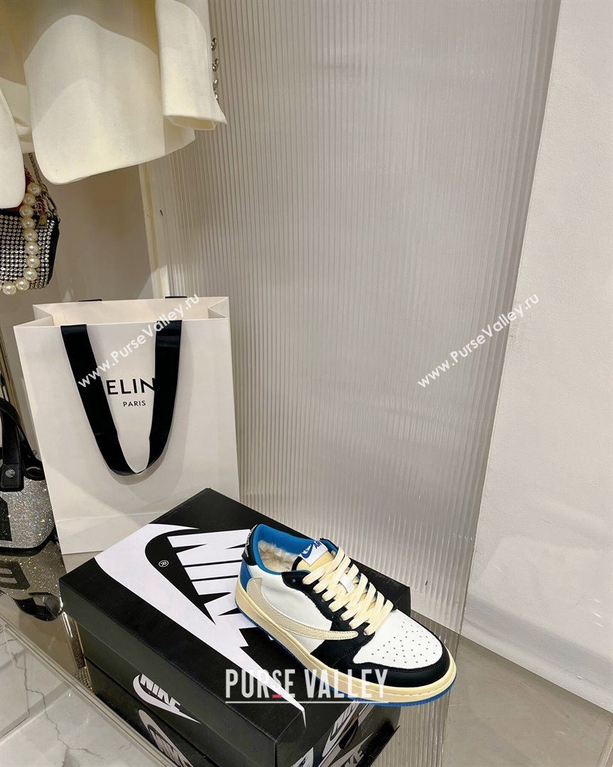 Nike Calfskin Suede and Wool Low-Top Sneakers White/Black/Blue 2023 1013 (ZN-231013086)