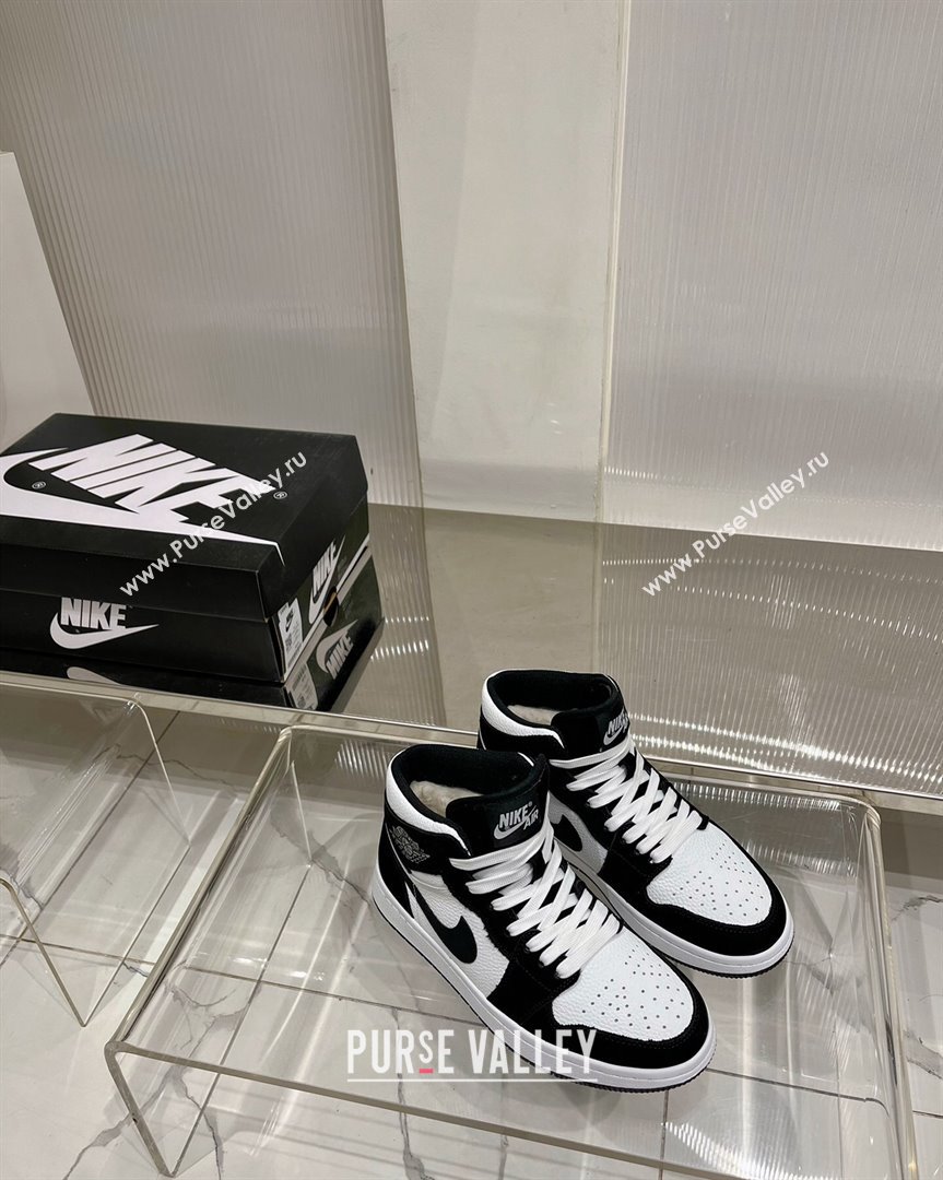 Nike Calfskin Suede and Wool High-Top Sneakers Black/White 2023 1013 (ZN-231013094)