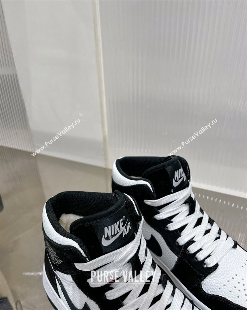 Nike Calfskin Suede and Wool High-Top Sneakers Black/White 2023 1013 (ZN-231013094)